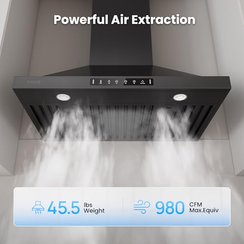 Image of VIKIO HOME 30 Inch Pro Wall Mount Range Hood 980CFM, Direct 3 Speed Panel with Gesture & Touch Control, Ducted /Ductless Stainless Steel Kitchen Vent Hood, Delay Shut-Off, Includes Duct & Filter, Black