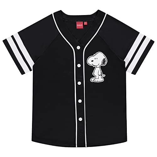 Maillot de baseball Snoopy et Peanuts en maille noire pour femme taille XS