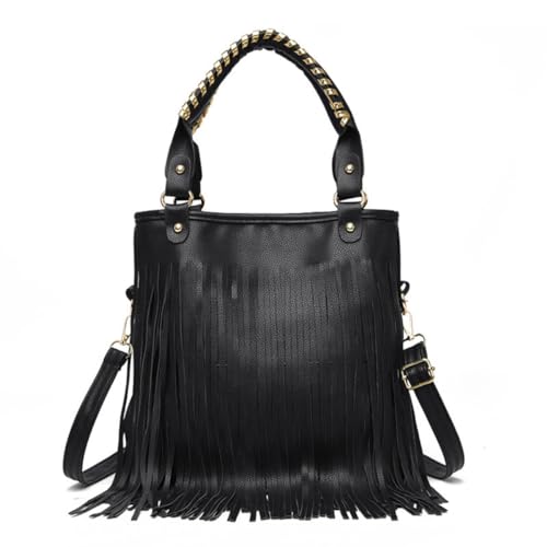 Image of IAMUHI Casual Rivets Fringed Shoulder Handbag for Women,Soft Vegan Leather Hippie Crossbody Purse Bag Hobo Bag