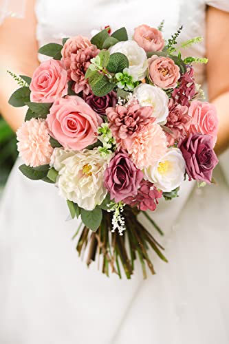 Seasky 40Pcs Artificial Flowers Combo Set Fake Flower Leaf Box With Stems Silk Fake Rose Flowers For Diy Wedding Decor Centerpieces Flower Arrangements Party Home Decorations Mom Birthday Gifts #TOP1