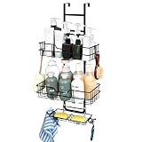 Étagère de Douche à Suspendre, Rangement Douche Sans Percage ,Panier De Douche Suspendu En Acier Inoxydable Sur La Porte avec crochets/plateau de savon ,Support Douche 2 Niveaux - Noir