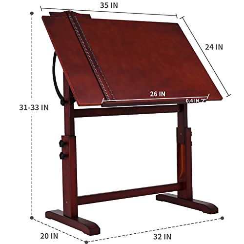 Meeden Vintage Wood Drafting Table & Stool Set, Artist Drafting Chair And Craft Table With Adjustable Height, Tiltable Tabletop For Artwork, Graphic Design, Writing #TOP1