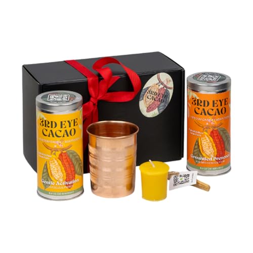 Christmas Cacao Gift Set | Ceremonial Cacao with Copper Cup, Beeswax Candle & Palo Santo | Mindfulness Gift Box for Women Men | Holiday Relaxation Kit