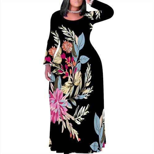 Image of PinkPatty Plus Size Maxi Dresses for Women Long Sleeve Crew Neck Sundress Casual Fall Dress with Pockets