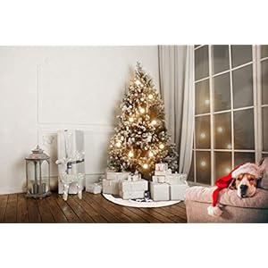 Christmas Tree Skirt, Fur Rustic White Xmas Tree Skirt,Snowy Christmas Trees Mat Decorations Indoors,Deer and Snowflake Pattern (36 inches, Two Deers) Christmas Tree Skirt Fur Rustic White Xmas Tree SkirtSnowy Christmas Trees Mat Decorations IndoorsDeer and Snowflake Pattern 36 inches Two Deers