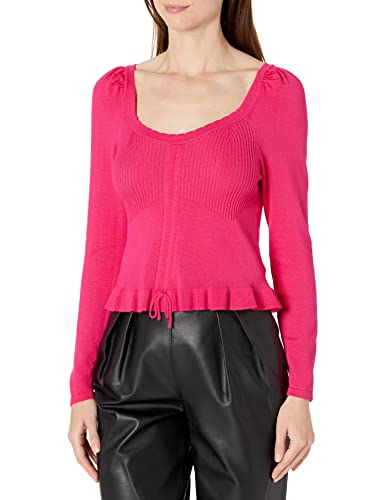 Bcbgeneration Women's Cropped Long Sleeve Sweater With Ruffle Edge, Love Potion, Xx-Small #TOP15