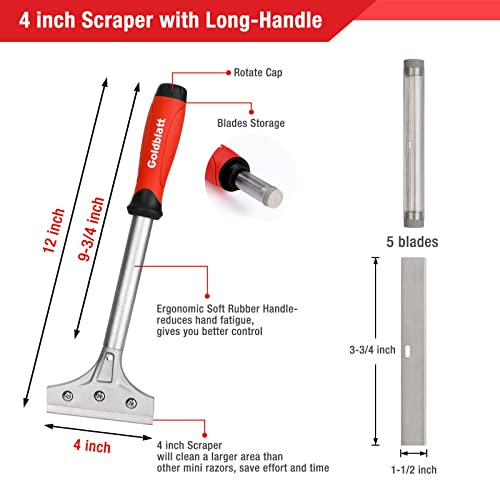 Goldblatt 2 Pieces Glass Scraper Set ​with 20-piece Blades - 4 Inch Industrial Floor Scraper Tool with Long-Handle, Heavy Duty Razor Holder for Cleaning Caulk, Paint, Glue on Glass, Tiles, Walls by Goldblatt - Image 5