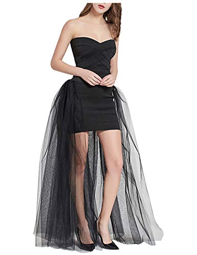 Joukavor Women's 4 Layers Floor Length Tulle Dress Overskirt Wedding Party Tutu Skirt (Black)