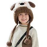 AMOFIA Girls Cartoon Knit Hat Winter Animals Character Hats Boys Fuzzy Ski Beanies Ear Flap Cap with Pom...