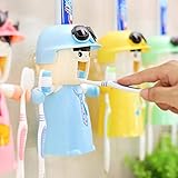 Kinderzahnbürstenhalter mit Tasse, Nette Hände geben Zahnpastaspender frei Kinder automatischer Karikatur-Zahnpasta-Squeezer-Kasten, Wand-Bad-Kit Leicht zu reinigen (Blau)