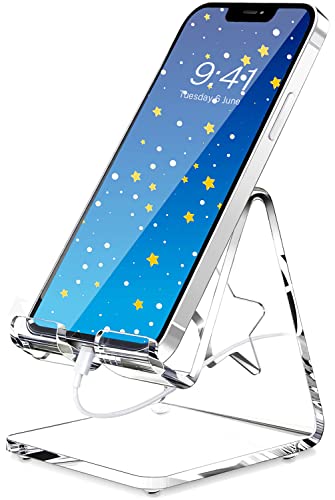 Image of Crpich Acrylic Cell Phone Stand, Portable Phone Holder, Phone Stand for Desk, Compatible with Phone16 15 14 13 12 Pro Max Mini 11 SE, Android Smartphone, Desk Accessories