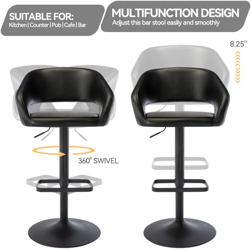 Image of PU Leather Adjustable Swivel Counter Height Bar Stool, Black, Black Base