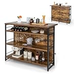 Giantex Home Bar Unit, 4 Tier Liquor Bar Table with Footrest, Wine Bottle Racks, Glass Holder, Industrial Corner Mini Coffee Bar Cabinet for Home Kitchen Pub