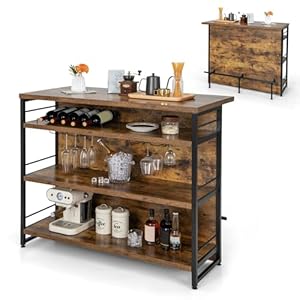 Giantex Home Bar Unit 4 Tier Liquor Bar Table with Footrest Wine Bottle Racks Glass Holder Industrial Corner Mini Coffee Bar Cabinet for Home Kitchen Pub