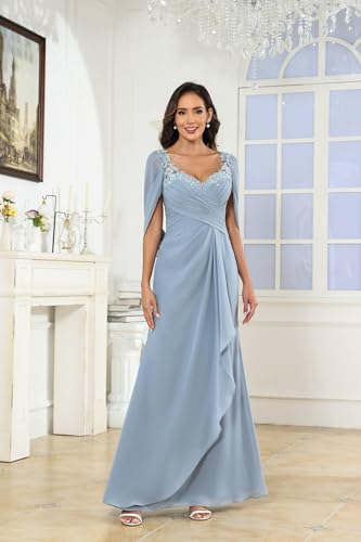 Cap Sleeve Chiffon Mother of The Bride Dresses for Wedding Mermaid Lace Applique Long Formal Evening Gowns2