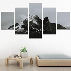 SIGNWIN 5 Panel Canvas Wall Art Monochromatic Mountains...