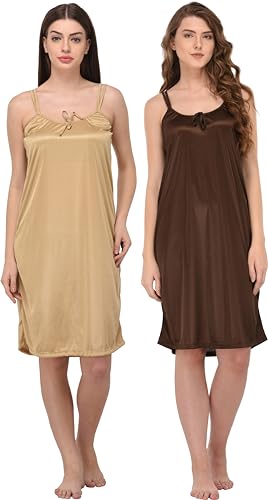 Image of You Forever Women Sexy Satin Striped Solid Above Knee Length Nighty, Loungewear, Nightwear, Sleepwear, Home Wear Short Nighty for Women Pack of 2