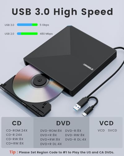 Image of External CD DVD Drive, Portable Type C & A USB 3.0 DVD + /-RW Player Burner Reader Writer Optical CD ROM Disc Drive for MacBook Laptop Desktop PC Mac OS Windows Linux with Carrying Case