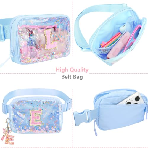 Image of Initial Fanny Pack for Girls - Belt Bag for Teens Kid Teen Girl Kid Birthday Gift Blue Clear L