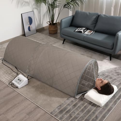 Image of ZONEMEL Personal Infrared Sauna Dome for Home Spa, 360 Degree Coverage Lying Down Hot Carbon Sauna, Portable Full Body Sauna with Pillows and Mat, Dry Heat