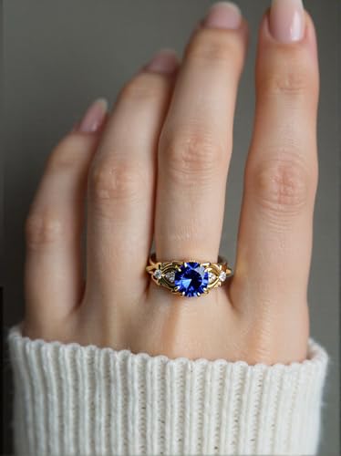Image of Gemstone Vintage Rings for Women s925 Sterling Silver Round Cut 1.0 Carat Gemstone with Moissanite Promise Engagement Anniversary Ring for Her