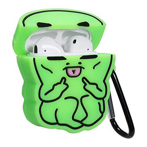 Joyleop Green Alien Case For Airpods 1/2, Cute Cartoon Fun Funny 3D Design Kids Girls Teens Boys Cover, Kawaii Cool Stylish Fashion Soft Silicone Character Trendy Unique Air Pods Cases For Airpod 1&2 #TOP1