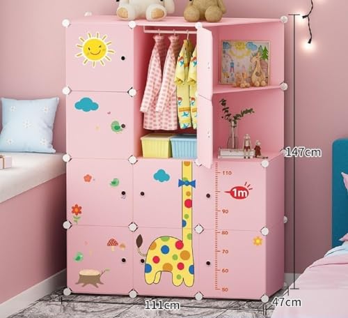 Image of Sunderlook Plastic Wardrobe for Kids Clothes - Collapsible Wardrobe, Easy to Use Anti-Skid & Non-Slip Effective Professional Foldable Plastic Cupboard for Kids, Home (Pink-R4, 10 Door)