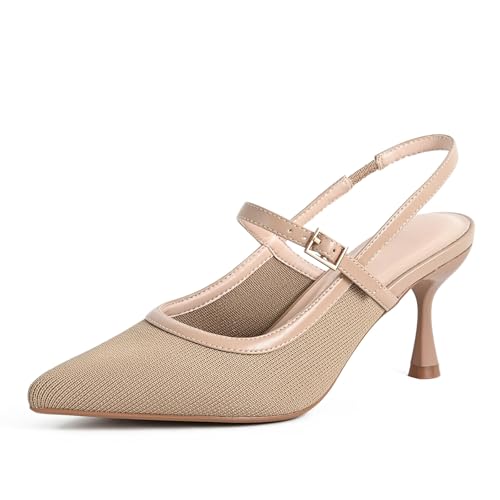 Women's Knit Pointed Toe Kitten Pumps Slingback Heels Formal Evening Wedding Party Pumps Dressy Shoes