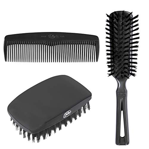 Fuller Brush Hairbrush & Comb Kit - Complete Hair Care Set w/Men's Nylon Bristle Retro Hairbrush, Classic Pocket Size Hair Comb & Military Boar Bristles Hair Brush & Detangler - For All Types Of Hair
