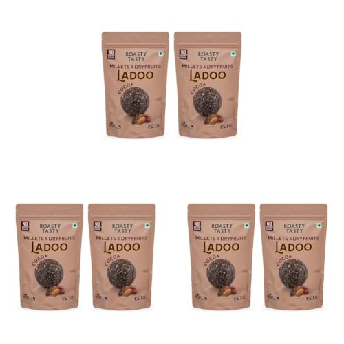 Image of Roasty Tasty Cocoa - Millets & Dryfruits Ladoo | No Added Sugar | Energy Bar Replacement | No Artificial Flavor | Healthy Snacks | Rich in Fiber & Proteins | Dry Fruits, Seeds & Nuts Mithai | Pack of 6 (120g each)