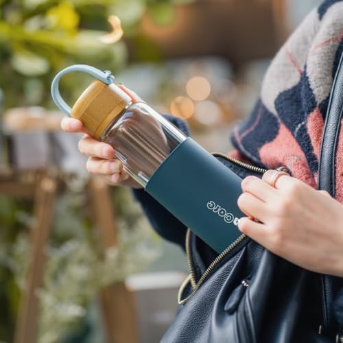 Image of Borosilicate Glass Water Bottle 500 ml | Leakproof Bamboo Lid & Silicone Sleeve | BPA Free Reusable Drinking Bottle for Office, Gym, Travel & Daily Use