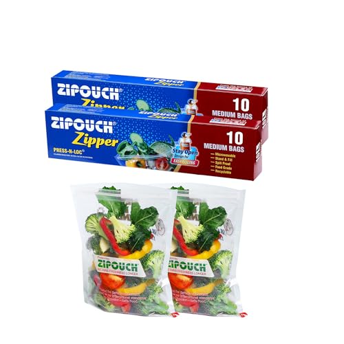 Image of Zip Lock Bag with Zipper | Medium Pack of 2 (20 Bags, 28x26 cm) | Ziplock Bags for Fridge & Travel Packing | Zipper Pouch & Zip Lock Covers for Food, Vegetables & Kitchen Storage