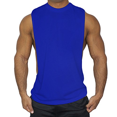 ZUEVI Camiseta de tirantes para hombre, corte muscular, con lados abiertos, para culturismo, gimnasio, entrenamiento, camiseta de tirantes, azul, S
