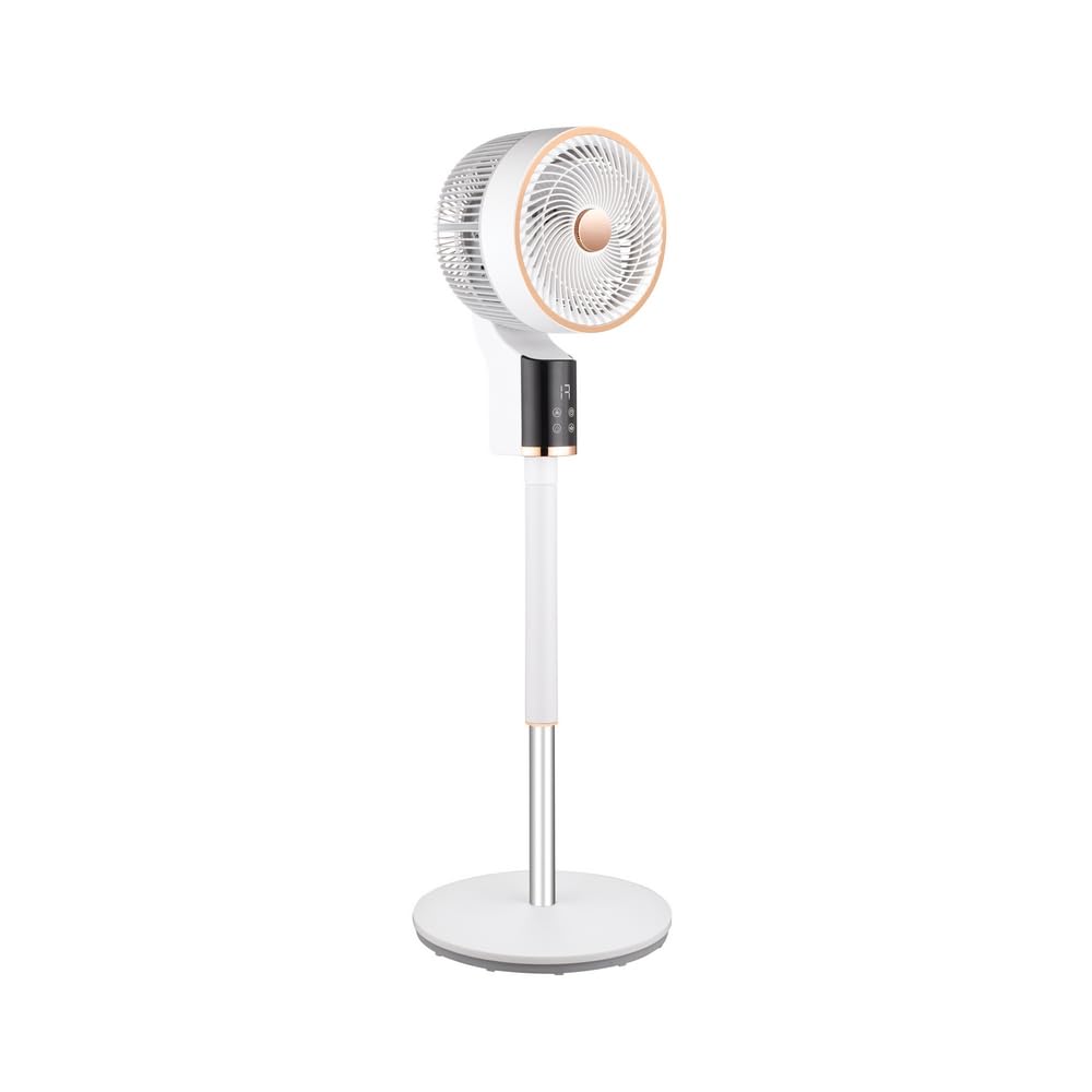 Brigros White - Ventilatore a Piantana Arion 50W con Display LED e Timer 12 Ore, Ventola Turbo con Oscillazione Verticale e Orizzontale, 3 Velocità, Altezza Regolabile, 31x26x105 cm