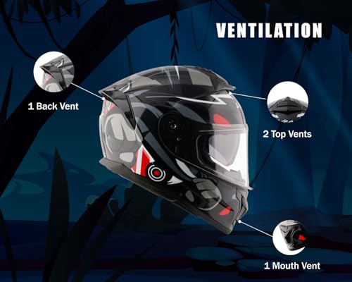 Image of Vega Zap Dude D /V Full Face Riding Helmet with Dual Visor, Shock Absorbing Liner, Comfortable Interior, Lightweight Build, Aerodynamic Design, and Modern Black Red Styling Black Red-XL