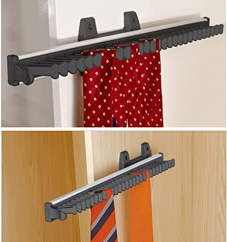Aiyiouwe Sliding Closet 28 Tie Hanger Extendable Lateral Tie Rack Pull-Out Scarf Belt Storage Display Rail Organizer For Wardrobe, With 28 Hooks For Ties Scarves Belts Side Mount #TOP6