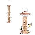 iBorn Metal Bird Feeders Brushed Copper&Bird Feeders for Outdoors