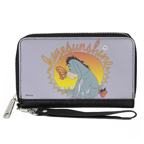 Disney Wallet, Zip Around, Winnie the Pooh Eeyore Hello Sunshine Butterfly Pose Gray, Vegan Leather