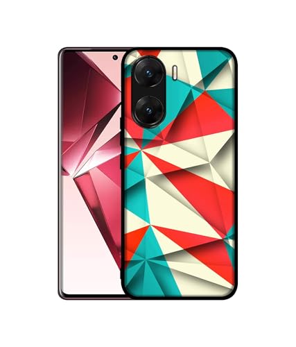 Image of Red Blue White Pattern Design Premium 2D Printed Metal Back Case Cover for Vivo V29E 5G