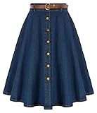 Women's Vintage Denim Skirt Summer High Waisted Denim Jeans Skirts Blue Knee Length S