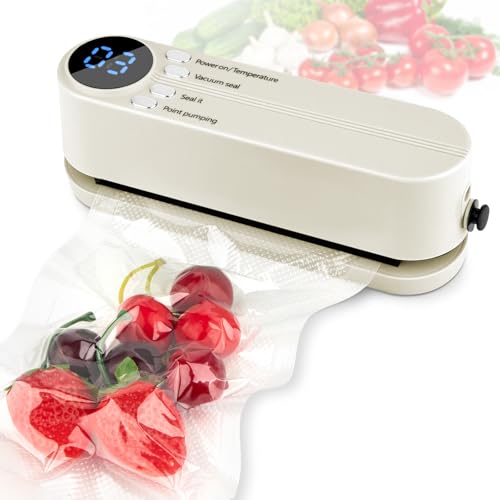 Mini sellador al vacío para alimentos, sellador de alimentos recargable inalámbrico 3 en 1 para almacenamiento de alimentos secos/húmedos con 4 bolsas de aperitivos, sellador térmico para bolsas de