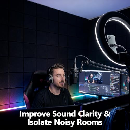Image of 18 Pack Black Acoustic Panels 12 inchX12 inchX 0.4 inchSound Absorbing Panel Wall Decoration Soundproof Wall Panels High-Density Sound Deadening Panels Acoustic Treatment Panel For Home Studio