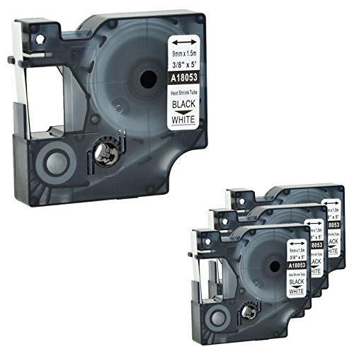 NineLeaf4 PK Compatible for DYMO 18053 Rhino Heat Shrink Tube Industry Label Tape 3/8" x 5ft Black on White for LabelWriter and Industrial Label Maker Rhino 1000 3000 4200 5000 5200 6000 450 Duo