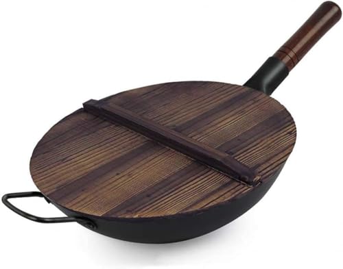 Wok de hierro fundido 32 cm con tapa de madera