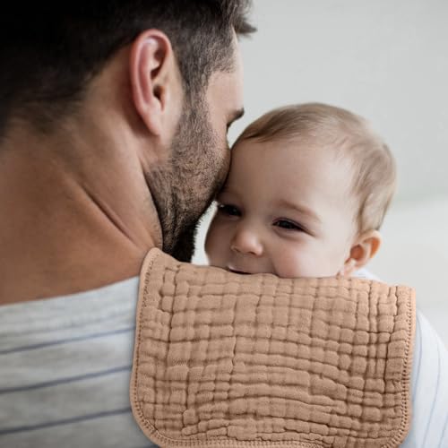 Image of Looxii Muslin Burp Cloths 100% Cotton Muslin Cloths 12 Pack Large 20''x10'' Extra Soft and Absorbent Baby Burping Cloth for Boys and Girls (Apricot+Coffee)