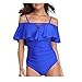 Produktbild DLSMB einteiliger Damen-Badeanzug mit Rüschen, schulterfrei, Bademode, Polyester, blau, S