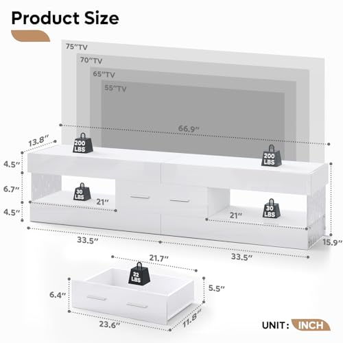 Image of Bestier 67 inch Modern TV Stand for 75 Inch TV, LED Entertainment Center, White