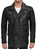 Doctor Coat Jacket Pea Style - DR Mens Double Breasted Real Lambskin Leather Jacket (L)