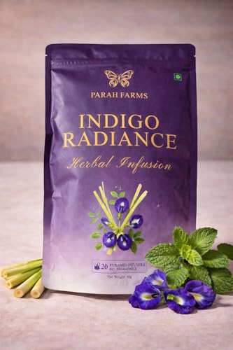Image of Parah Farms Butterfly Pea Flower Tea Bags | Indigo Radiance Herbal Tea | Blue Tea with Lemongrass & Mint | Color Changing Herbal Tea | Caffeine-Free | 20 Biodegradable Tea Bags