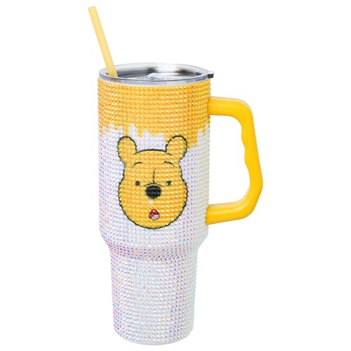 Image of Silver Buffalo Disney Winnie the Pooh Stainless Steel Tumbler, 40oz | Disney, Piglet, 1.2 Liters, Yellow, Double-Walled, Rhinestone, Handle, Straw, Straw Cap